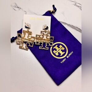 NEW✨Tory Burch Gold and bling logo earrings